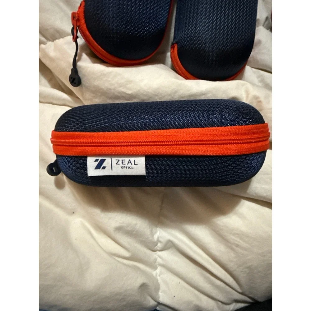Zeal Optics Hard Shell Sunglasses Case Navy Orange Zipper Storage Pouch 4 total